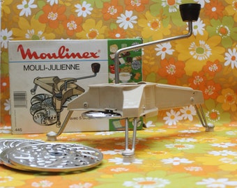 70s Moulinex Orange Mouli Julienne Rotary Grater Shredder Slicer Salad Maker - VERY GOOD CONDITION with box