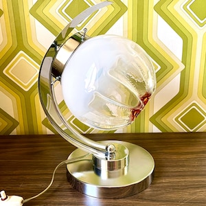 Vintage 1970s Space Age Chrome Table Lamp with Murano Glass Globe