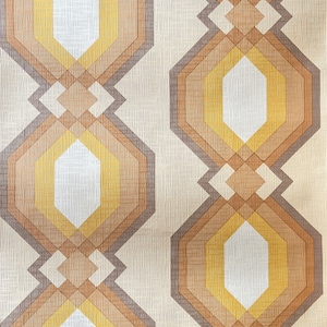 ROTOLO INTERO Carta da parati geometrica originale anni '70 / Arancione Marrone Giallo