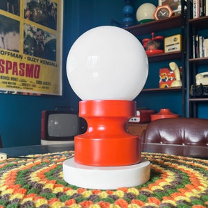 Space Age 1970 Orange Wooden Lamp / Space Age Lamp Opaline Glass