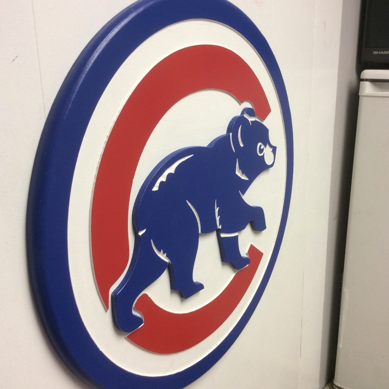 Chicago Cubs Wood Carved and Hand Painted Cubby Bear Logo Etsy