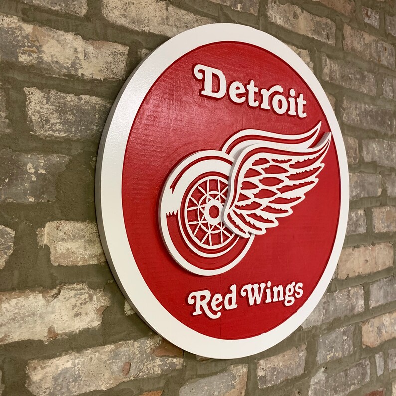 Detroit Red Wings Wood Carved and Hand Painted Logo Sign Red Etsy