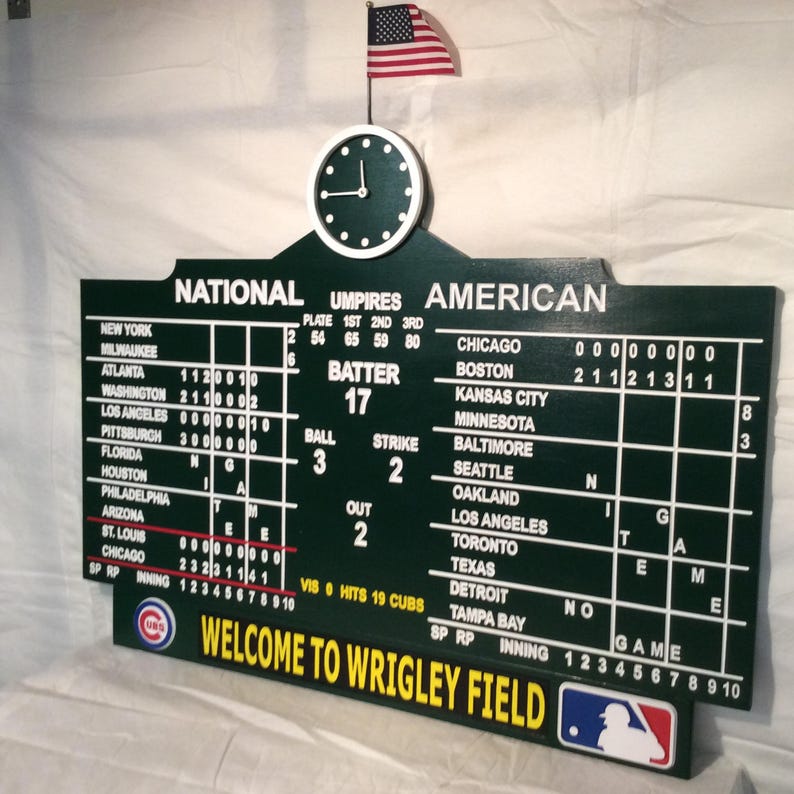 Wrigley Field Scoreboard Chicago Cubs Wood Carve Hand Etsy