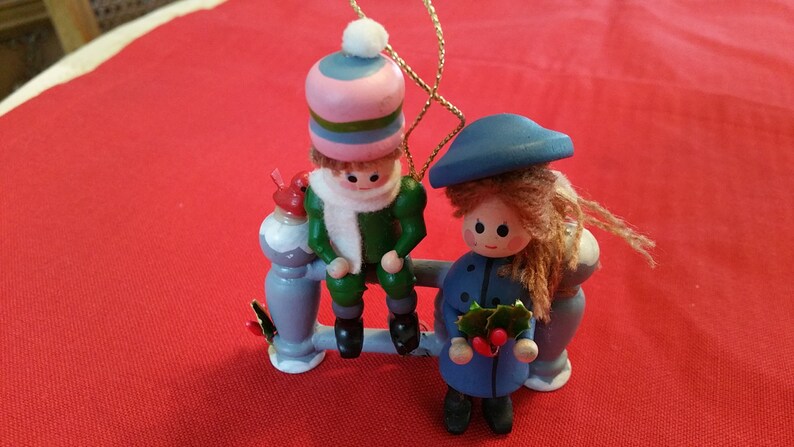 Vintage Set of 2 Wooden Ornaments Madeline Soldier image 2