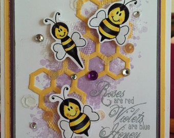 Birthday Bees Card A2 or 4 Bar Sizes FREE SHIPPING