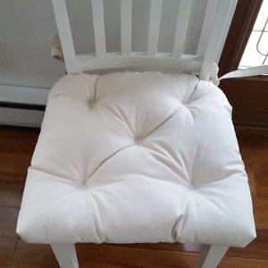 Set of 2 Tufted chair cushions, 17 X 17" chair pads, Natural color cotton canvas, bar stool cushions