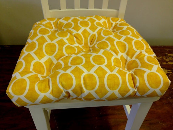 RTS, Tufted Chair Pad Seat Cushion, Sydney Corn Yellow and White