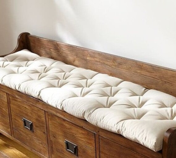 Cotton Canvas Tufted Bench Cushion 47 75 X 14 Seat Etsy