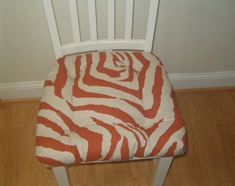 RTS, burnt orange on linen zebra on linen buffalo plaid Tufted chair pad, bar stool cushion