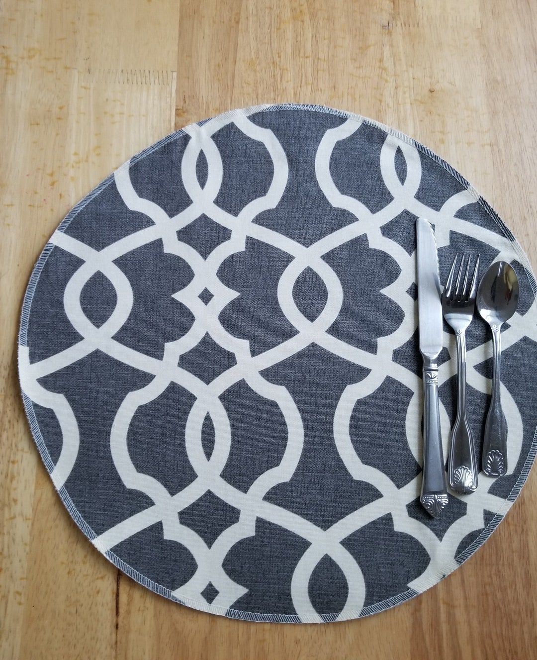 Fabric Placemats, Magnolia Emory Pewter Grey and Ivory, Fabric