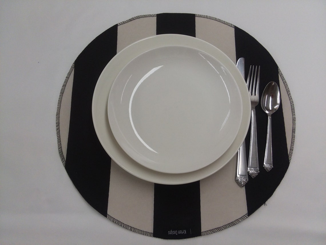 Set of 4 Round placemats black and tan 3 stripes Etsy