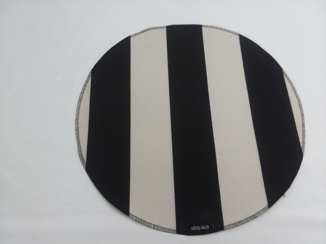 Set of 4 Round Placemats, Black and Tan 3 Stripes, Cotton, Centerpiece, Table Linen, Fabric