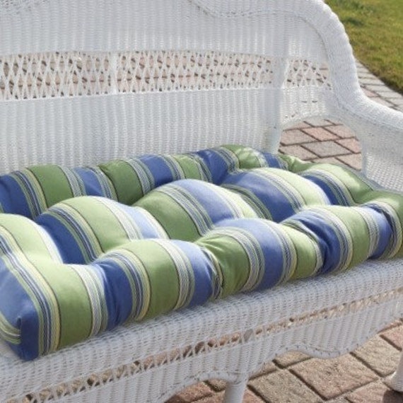 40 X 16 Sunbrella 5608 0000 Seville Seaside Outdoor Indoor Stripe Tufted Bench Cushion Seat Cushion Chair Cushions Custom Etsy