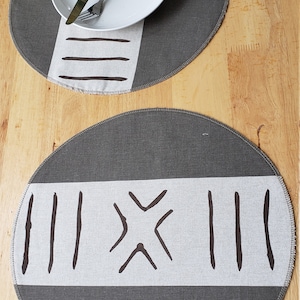 Handpainted African adrinka symbols Brown and beige, Round placemats, cotton, centerpiece, African decor
