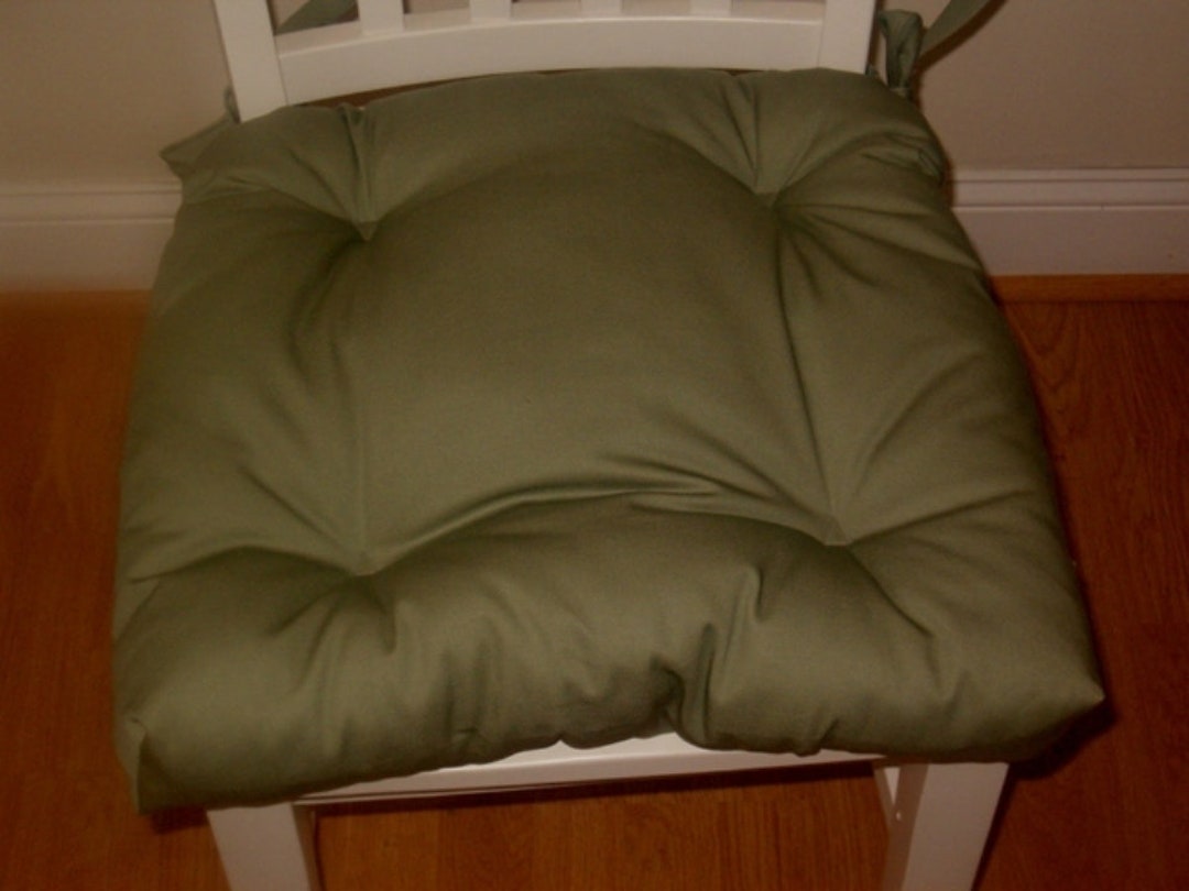 Set of 2 Olive Green Chair Pads Tufted Chair Cushions Red Etsy