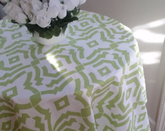 Round 54&quot; tablecloth Chevelle kiwi green and white table cloth, dining, 413