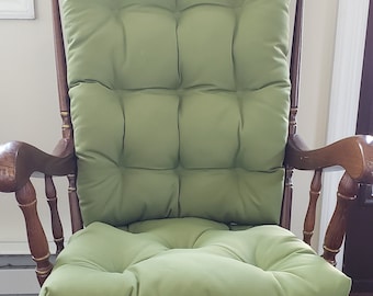 Rocking chair cushions,  Two piece set,  chair pads, Faulkner cotton-linen blend, sage, ecru, navy, grey, chip beige