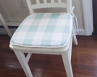 Plaid Chair Cushions, Ecru on White Buffalo Check Cushions With Single Wide  Tie at Back. Replacement Cushion Rustic Chair Pad, Stool Cushion 