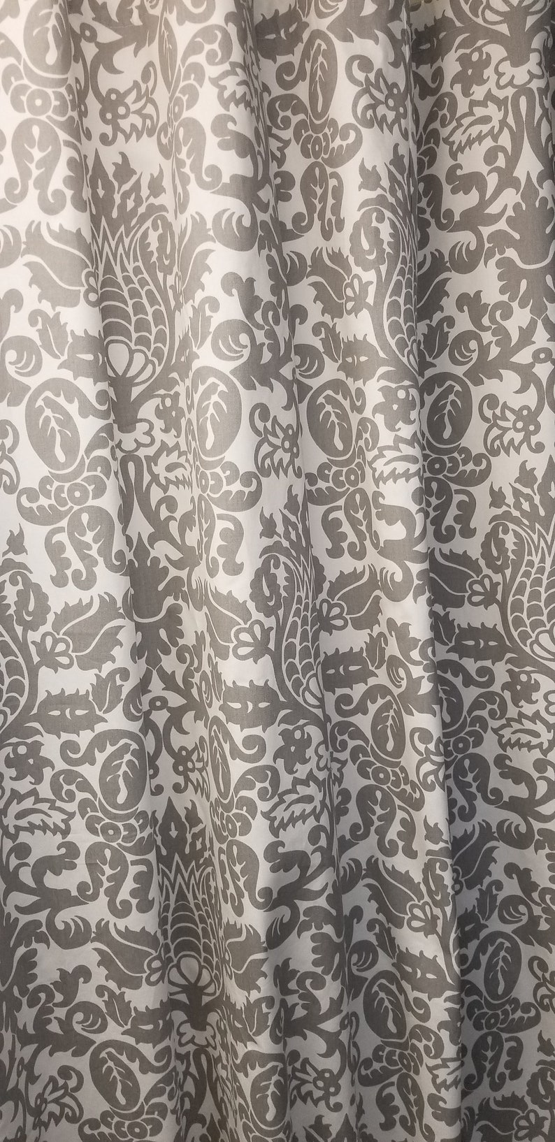 Grey And White Floral Shower Curtain Rts Designer Fabric Etsy