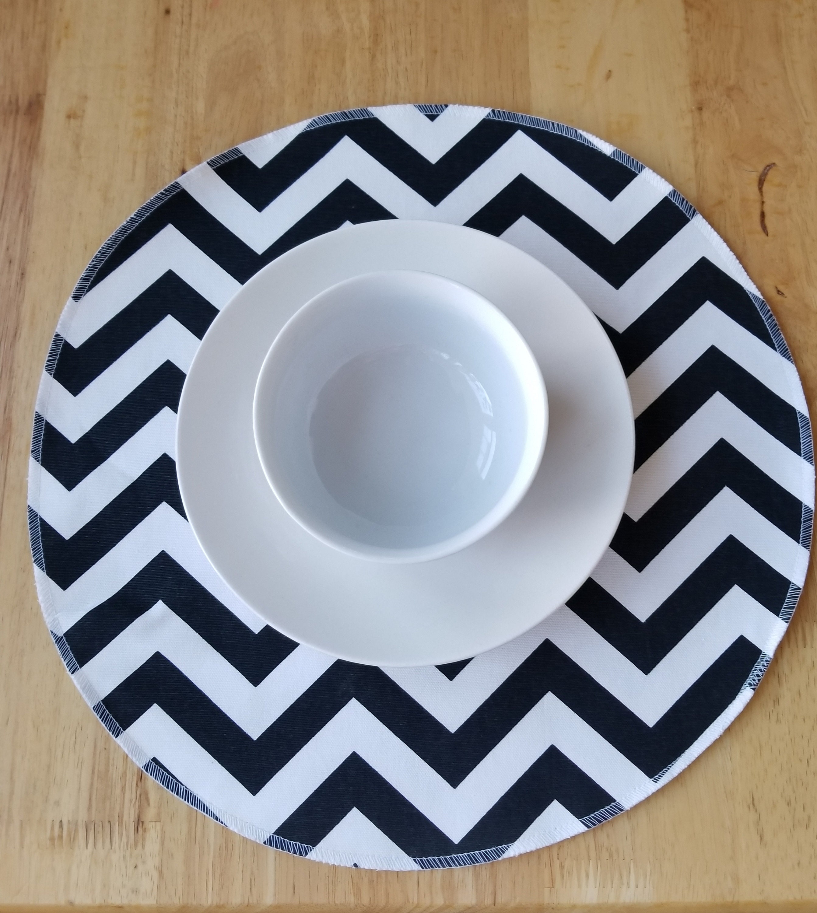Set of 4 round placemats zigzag navy blue and ivory chevron Etsy