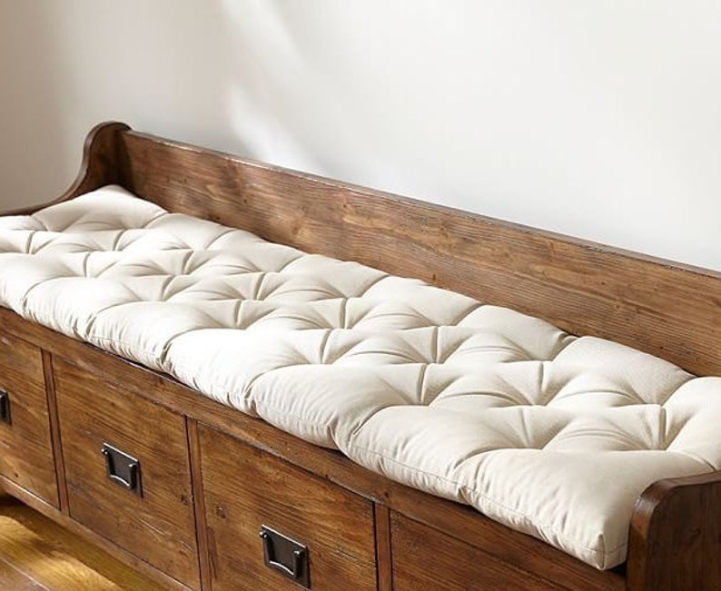 Tufted Bench Cushion 58 X 16 Canvas Natural Color Etsy