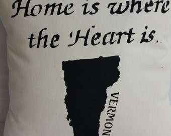 VERMONT state pillow Home is where the heart is Decorative pillow 14" square cotton canvas US States