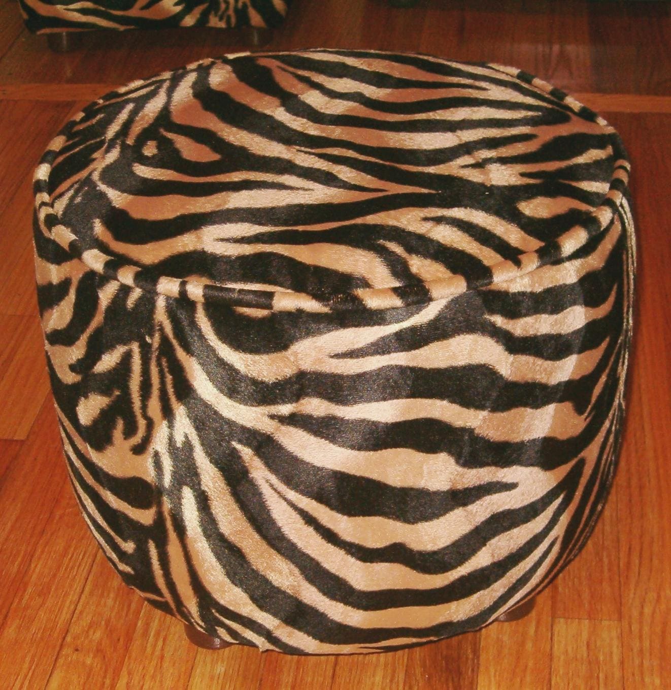 Handmade sturdy ottoman Upholstered furniture  zebra faux fur round