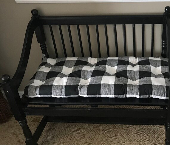 40 X 17 Black White Buffalo Plaid Tufted Bench Cushion Seat