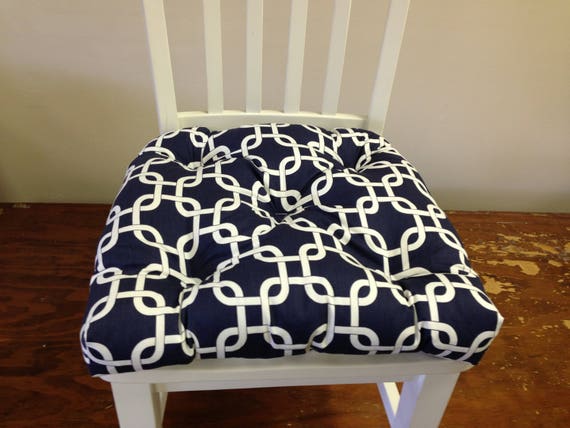 READY TO SHIP Tufted Chair Cushions, Rts Navy Blue and White