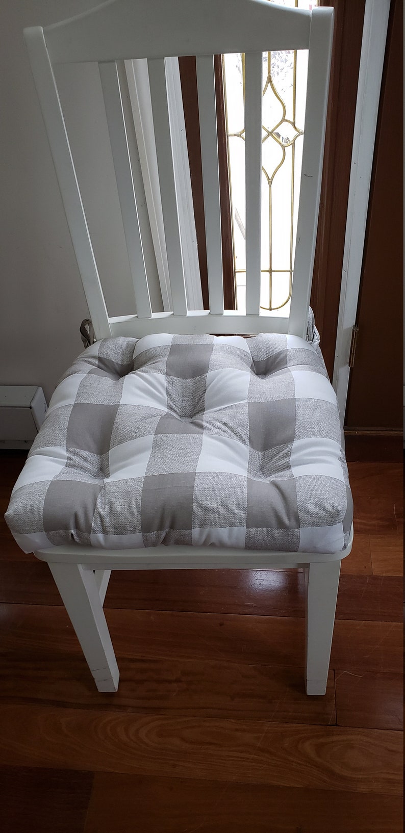 Set Of 4 Grey And White Tufted Chair Pads Seat Cushions Bar Etsy