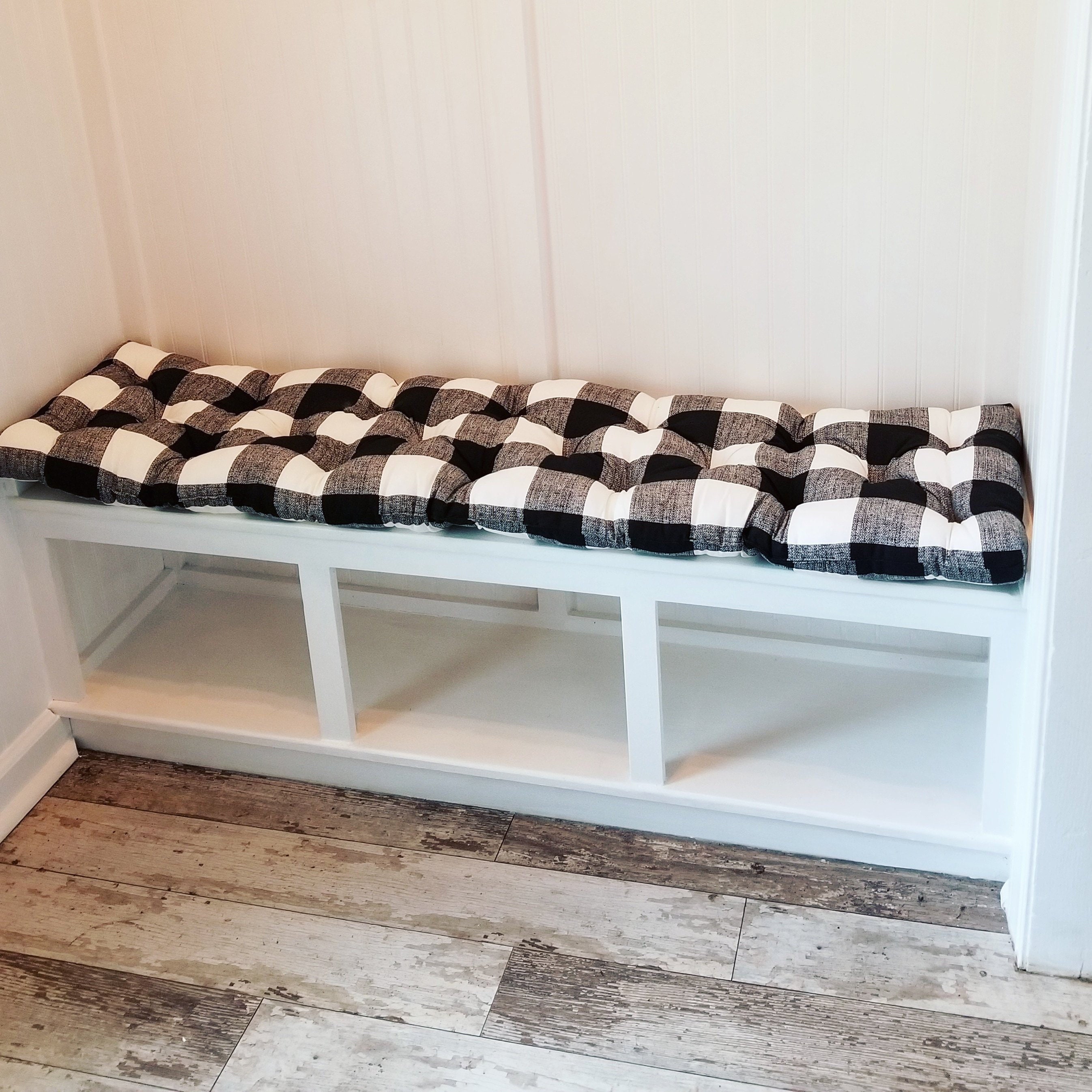 60 X 16 Black and White Buffalo Plaid Tufted Bench Cushion, Custom Sizes,  Buffalo Check Seat Cushion, Farmhouse Cushion 