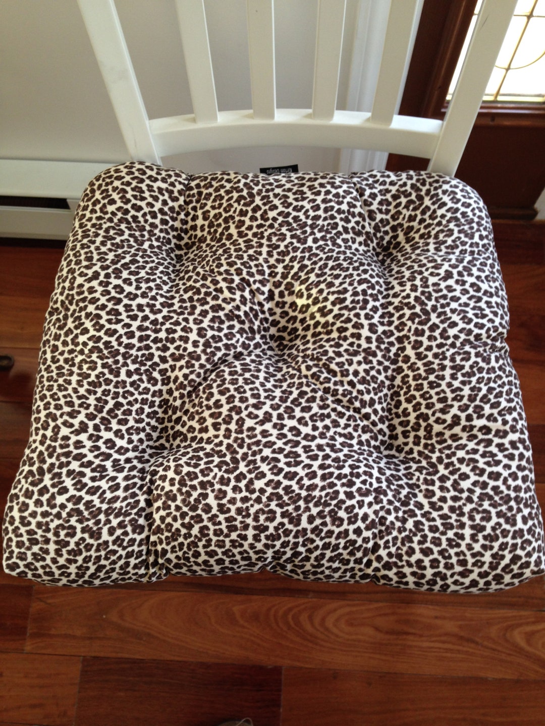 Set of 4 Tufted Chair Pads, 16 X 16 Brown and Beige Leopard Print Chair