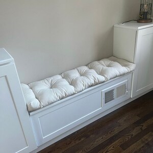 Tufted seat cushion 58 x 13&quot; white color cotton canvas Tufted bench cushion,