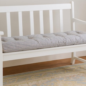 16 x 20" low tufted stool cushion, bench pad, thin seat cushion, flat bench cushion, ticking stripe black, red, blue,  grey, sofa topper