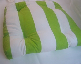 RTS Chartreuse green and white tufted Chair pad seat cushion cotton 3" stripes