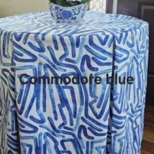 RTS round tableskirt 30" diameter x 30"H Shiva abstract print commodore blue and white