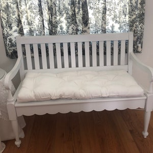 40&quot; x 16&quot; white Tufted bench cushion, custom sizes seat cushion, white cotton canvas