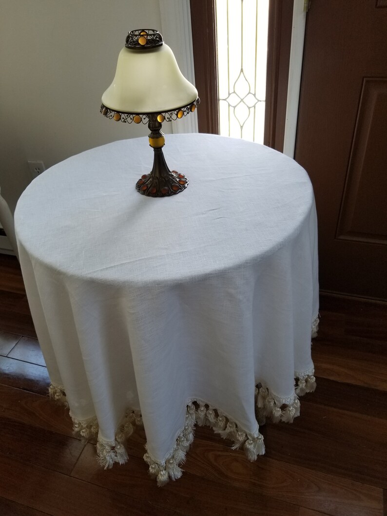 RTS Round linen tablecloth with tassel fringe 90 Etsy