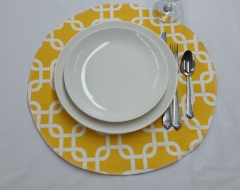 Set of 4 cloth placemats, corn yellow chain link fabric placemats,  cotton placemat
