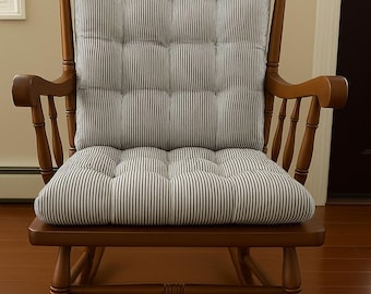 6 colors Ticking stripe Rocking chair cushions, custom size, Two piece set,  farmhouse indigo, red, brown, black grey