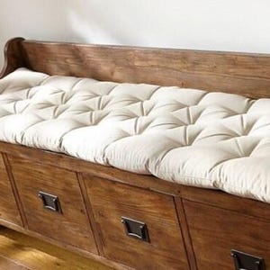 Tufted seat cushion  66&quot; X 16&quot; natural color cotton canvas Tufted bench cushion,