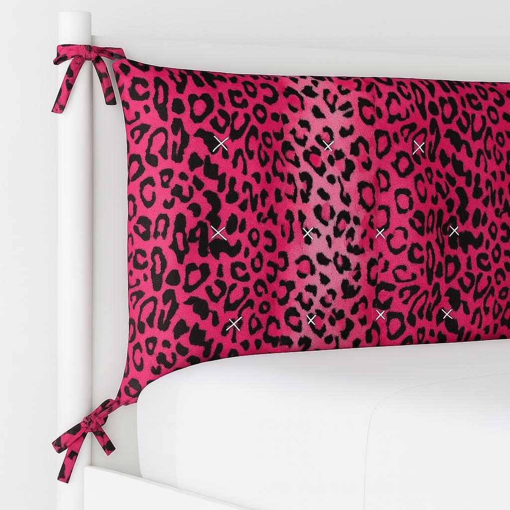 Pink Leopard Headboard Cushion With Ties Faux Gur Velboa Fuchsia
