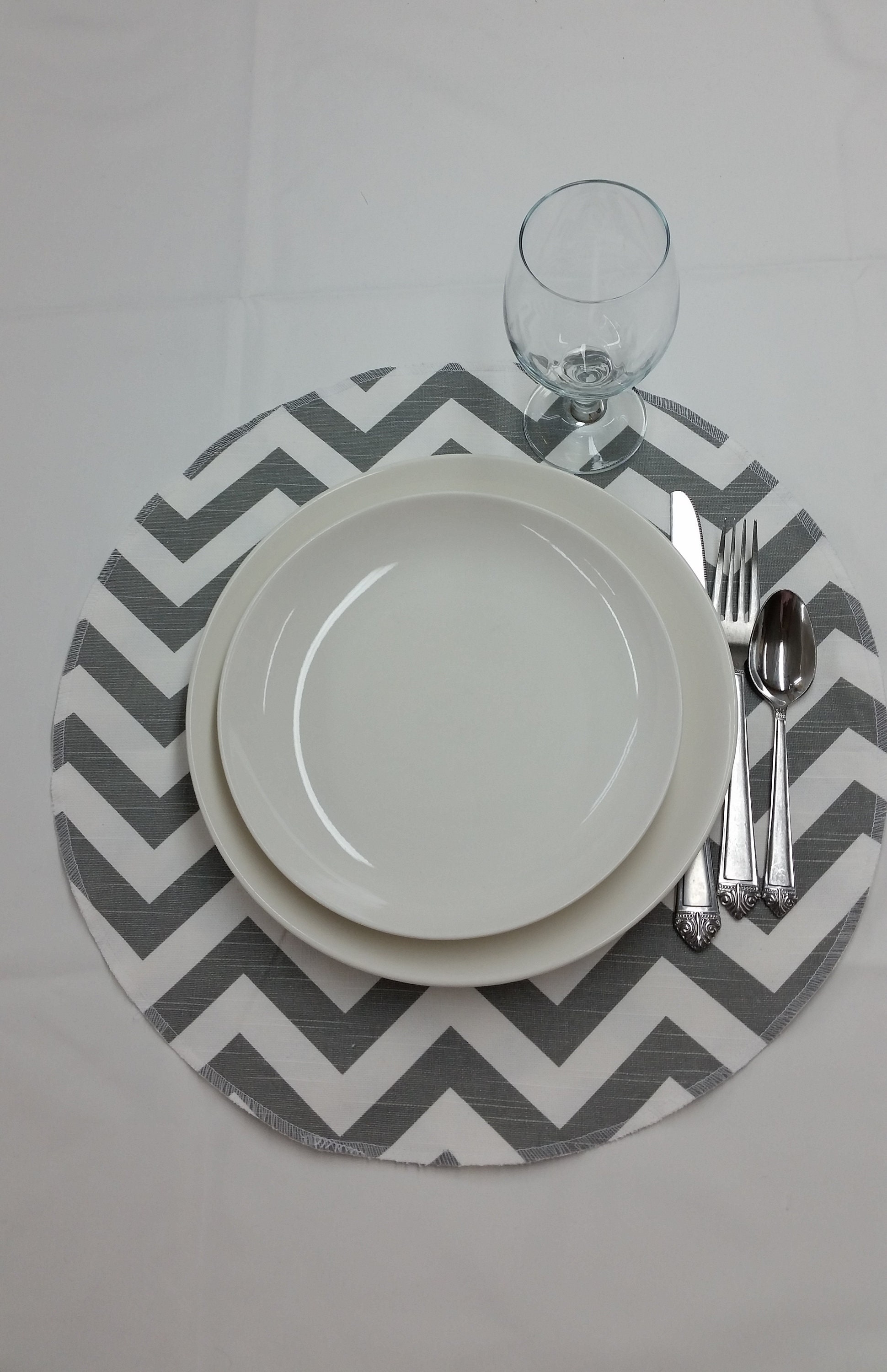 Set of 4 Round Placemats Zigzag Grey and White Stripe Cotton Etsy UK