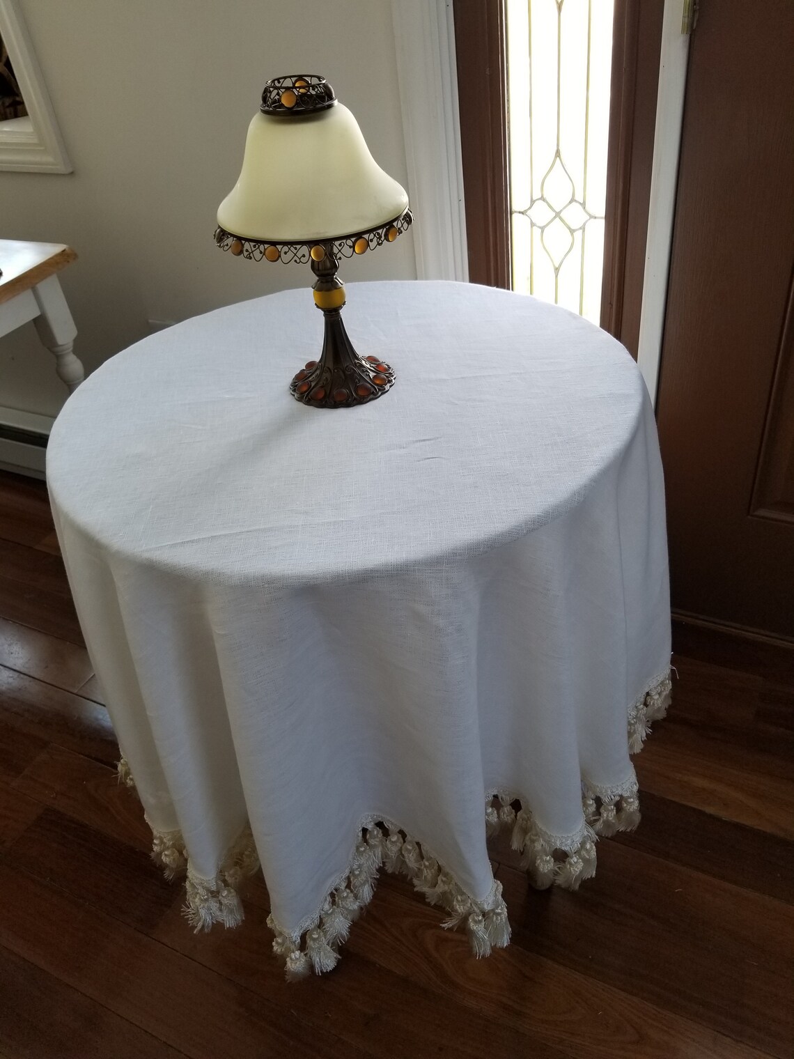 Mantel Redondo Lino Algodón 160cm - Con Borlas Para Cocina Y Comedor