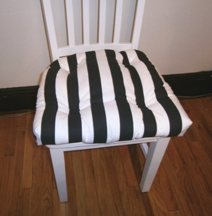 Set of 4 chair cushions tufted Navy blue and white stripe Etsy