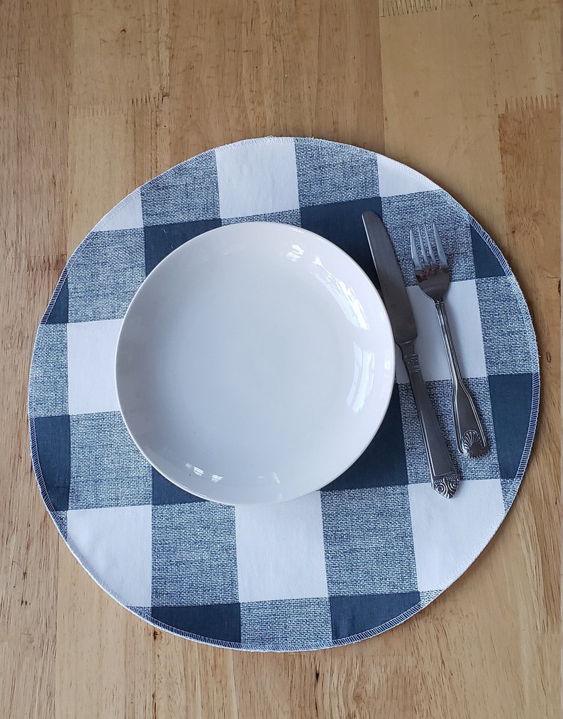 Navy Blue and White Buffalo Plaid Round Placemats Buffalo Etsy
