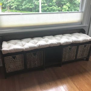 White bench cushion 51&quot; x 14.5&quot; Tufted bench cushion, seat cushion, cotton canvas