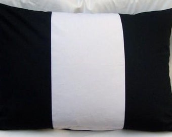 Black and white cotton canvas decorative lumbar pillow custom sizes