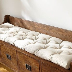 Natural color bench cushion 36&quot; x 14&quot; Tufted bench cushion, seat cushion, cotton canvas