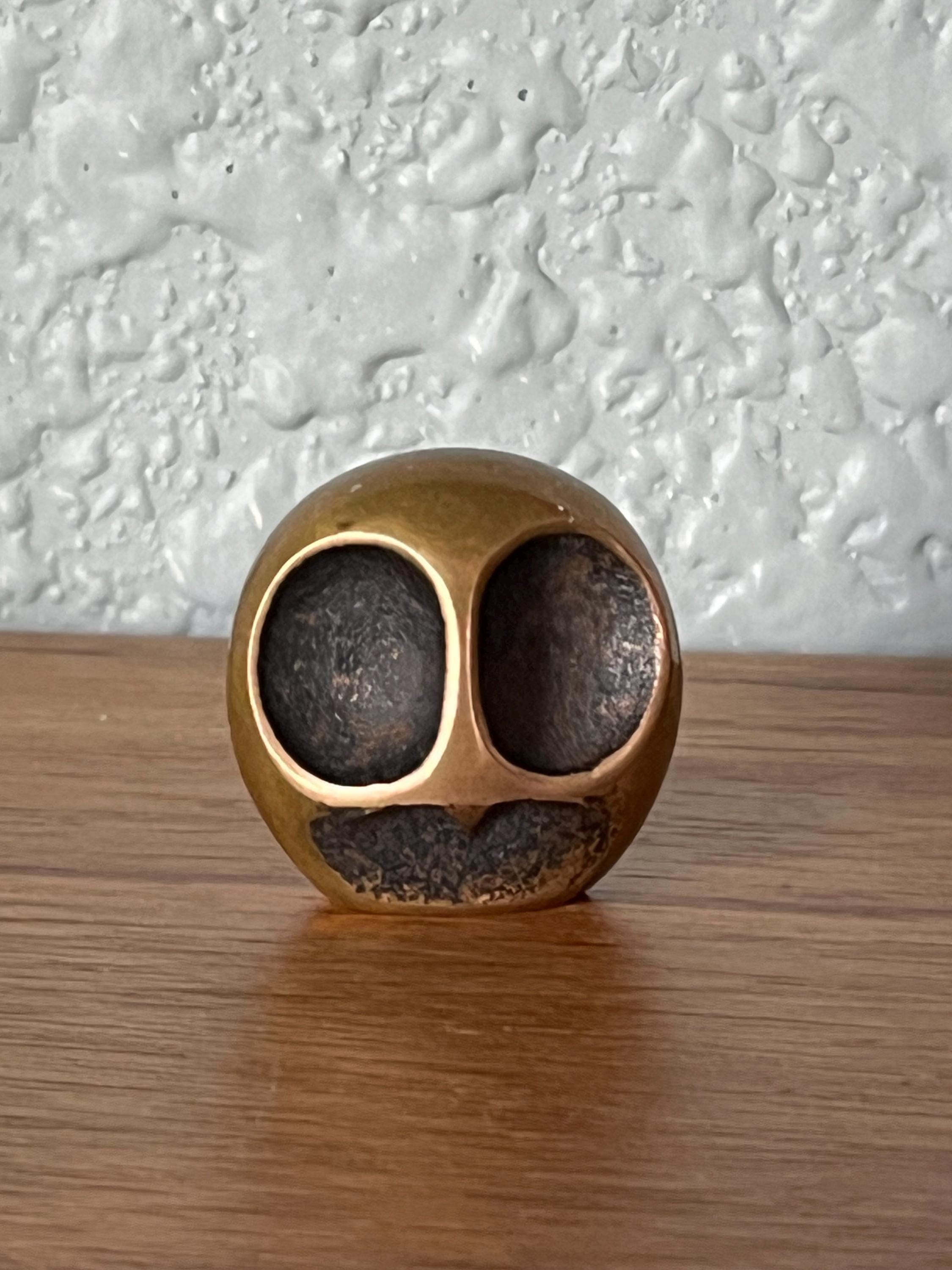 Vintage French Tiny Modernist Signed Bronze Owl Sculpture